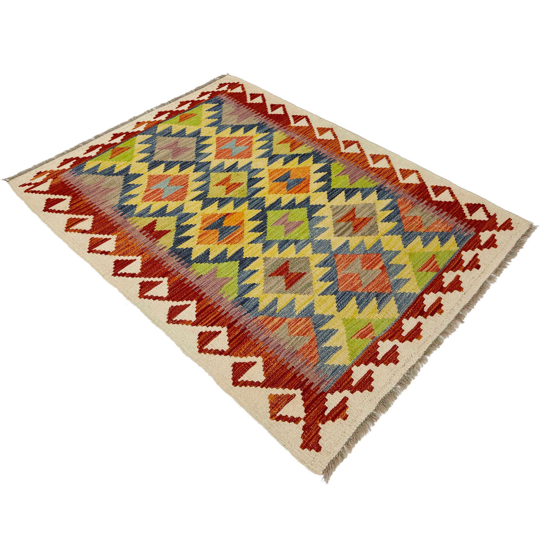 Afghan Vegetable Kilim Rug 3' 1" x 4' 11" Flat-Weave close-up