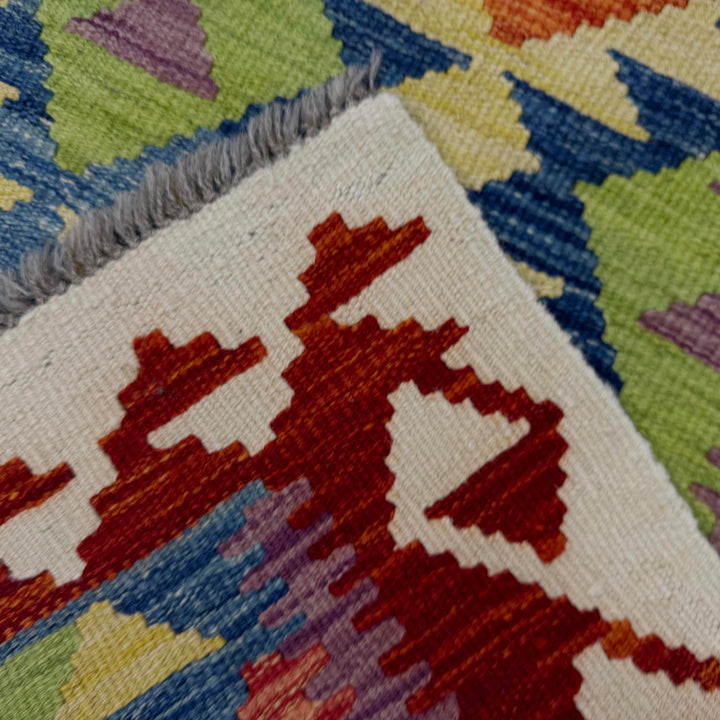 Afghan Vegetable Kilim Rug 3' 1" x 4' 11" Flat-Weave border