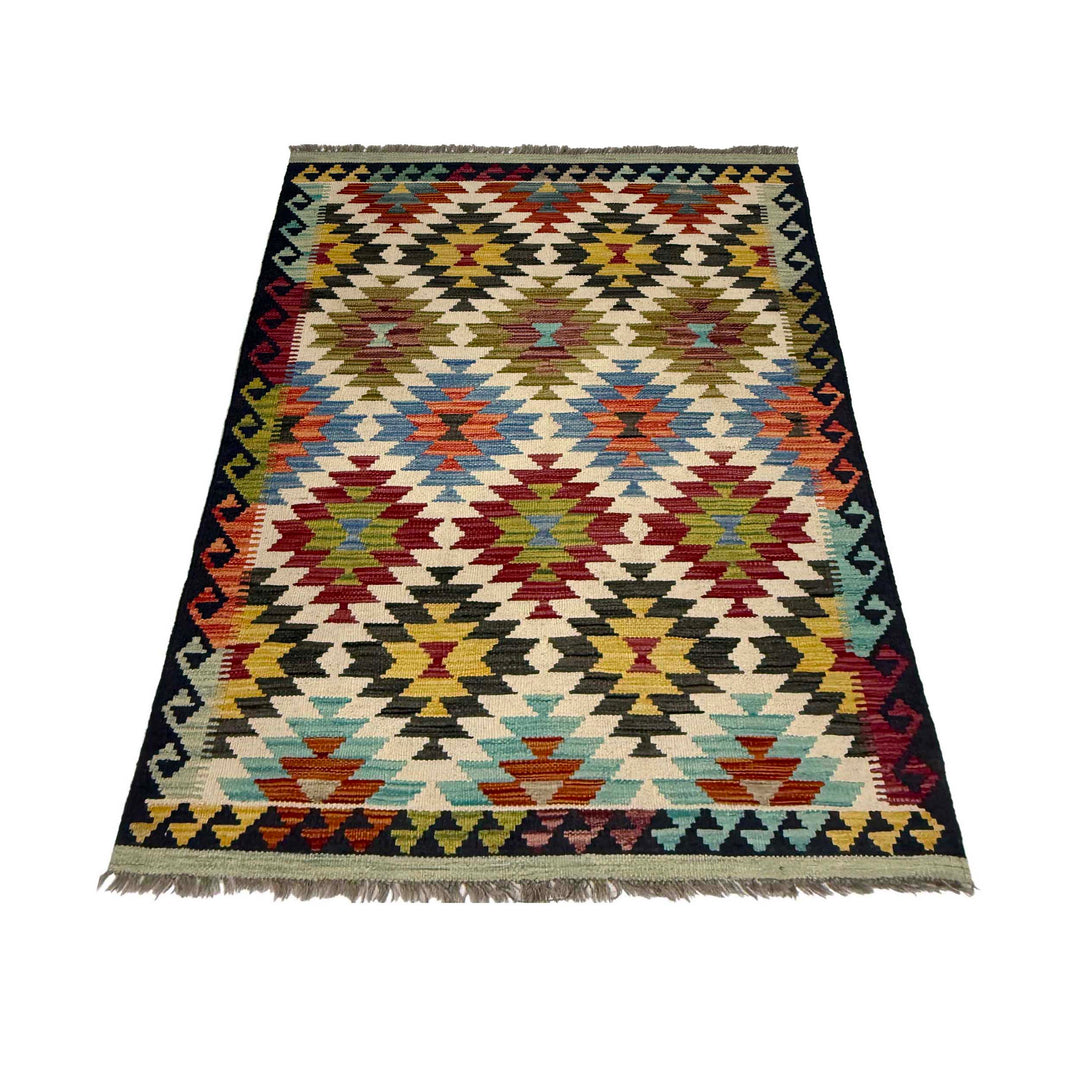 Afghan Vegetable Kilim Rug 3' 3" x 4' 10" Flat-Weave detail