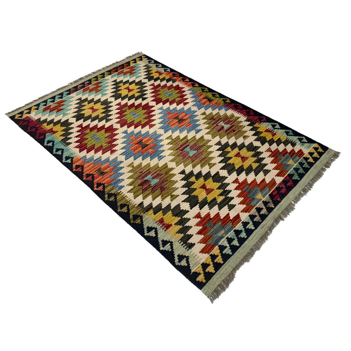 Afghan Vegetable Kilim Rug 3' 3" x 4' 10" Flat-Weave close-up