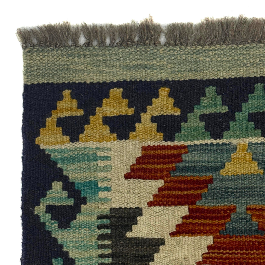 Afghan Vegetable Kilim Rug 3' 3" x 4' 10" Flat-Weave pattern