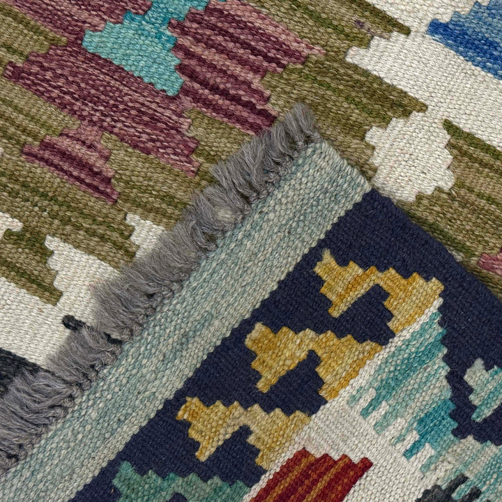 Afghan Vegetable Kilim Rug 3' 3" x 4' 10" Flat-Weave border