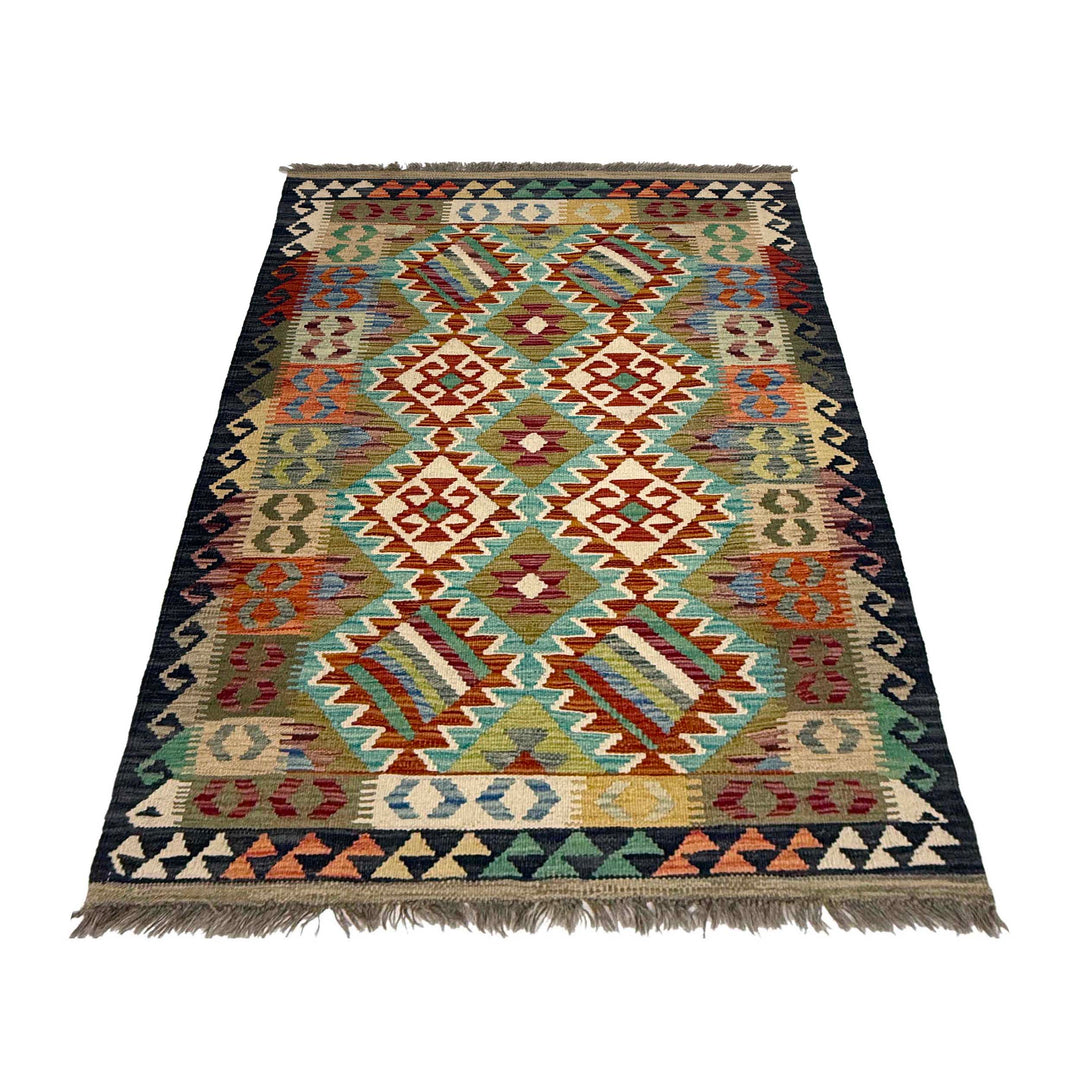 Afghan Kilim Rug 3' 5" x 5' 5" Flat-Weave detail