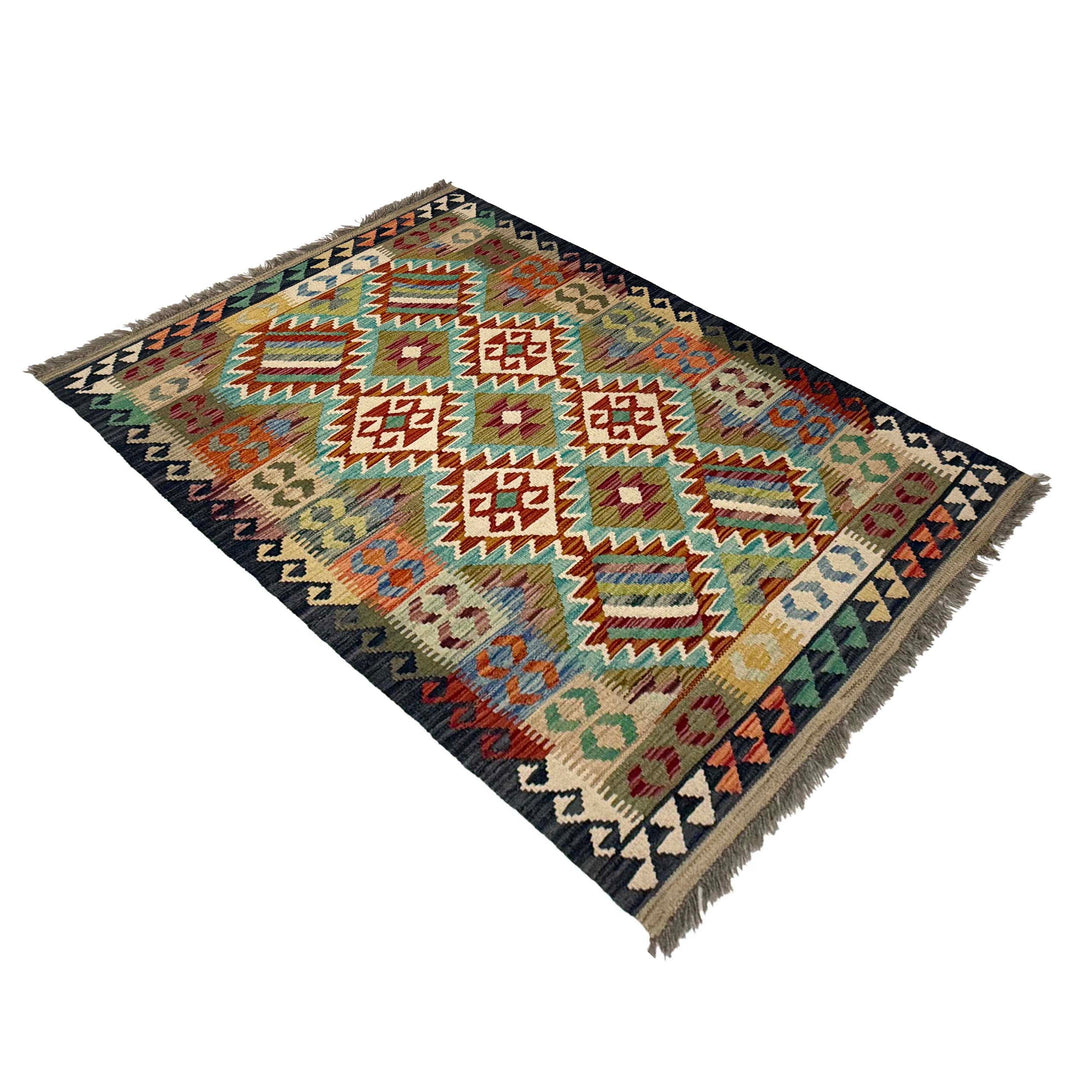 Afghan Kilim Rug 3' 5" x 5' 5" Flat-Weave close-up