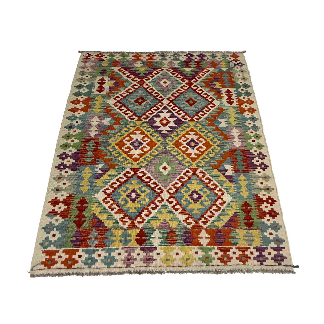 Afghan Vegetable Kelim Rug 3' 5" x 5' 2" Flat-Weave detail