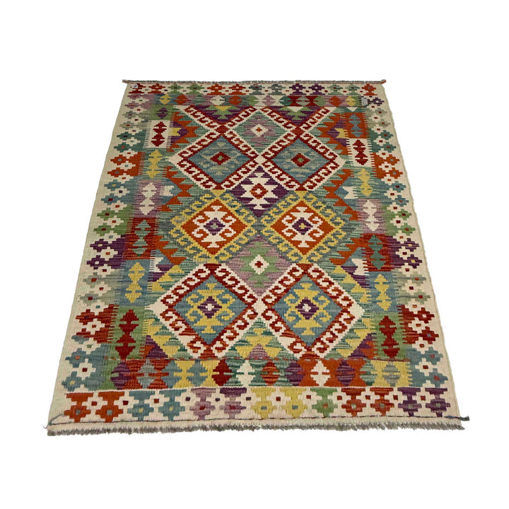 Afghan Vegetable Kelim Rug 3' 5" x 5' 2" Flat-Weave detail