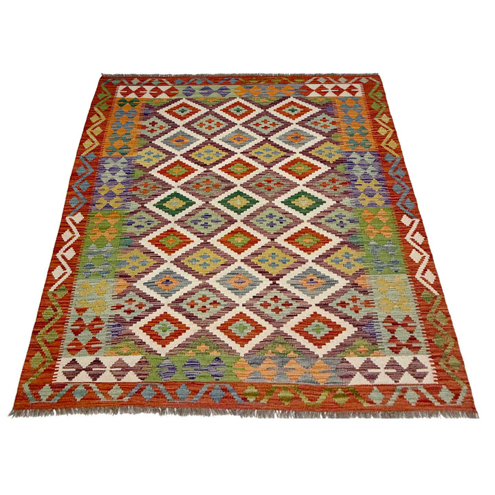 Afghan Vegetable Kilim Rug 4'11" x 6'6" Flat-Weave detail