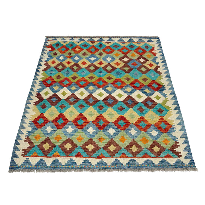 Afghan Vegetable Kilim Rug 4' 11" x 6' 6" Flat-Weave detail