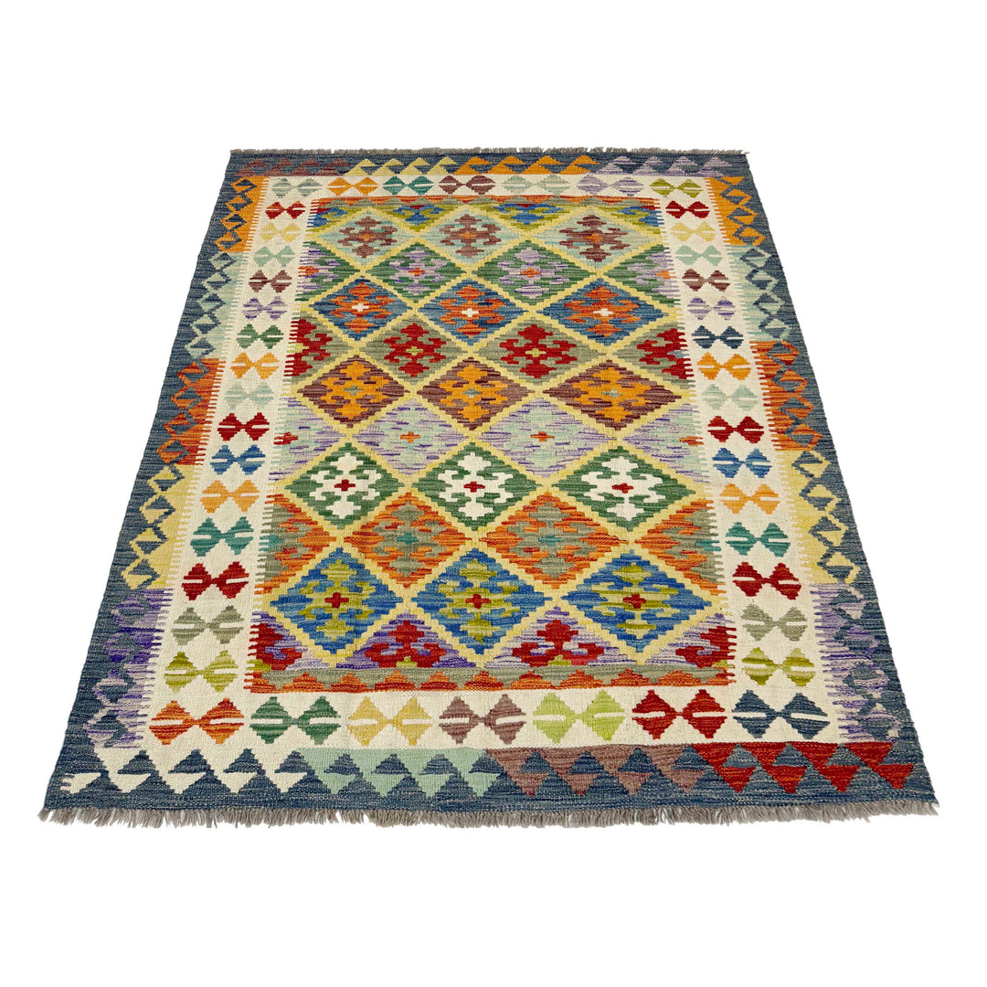 Afghan Vegetable Kelim Rug 4' 10" x 6' 6" Flat-Weave detail