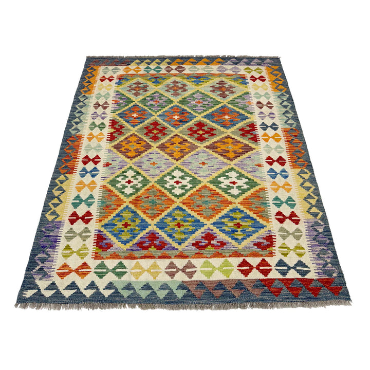 Afghan Vegetable Kelim Rug 4' 10" x 6' 6" Flat-Weave detail