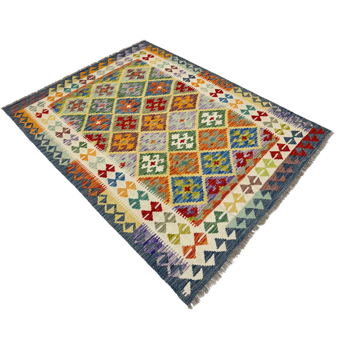 Afghan Vegetable Kelim Rug 4' 10" x 6' 6" Flat-Weave view