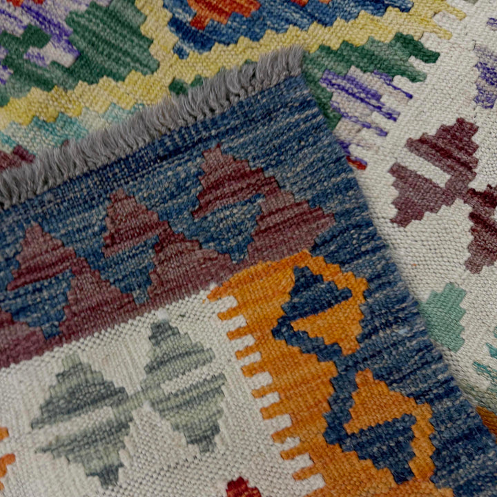 Afghan Vegetable Kelim Rug 4' 10" x 6' 6" Flat-Weave border
