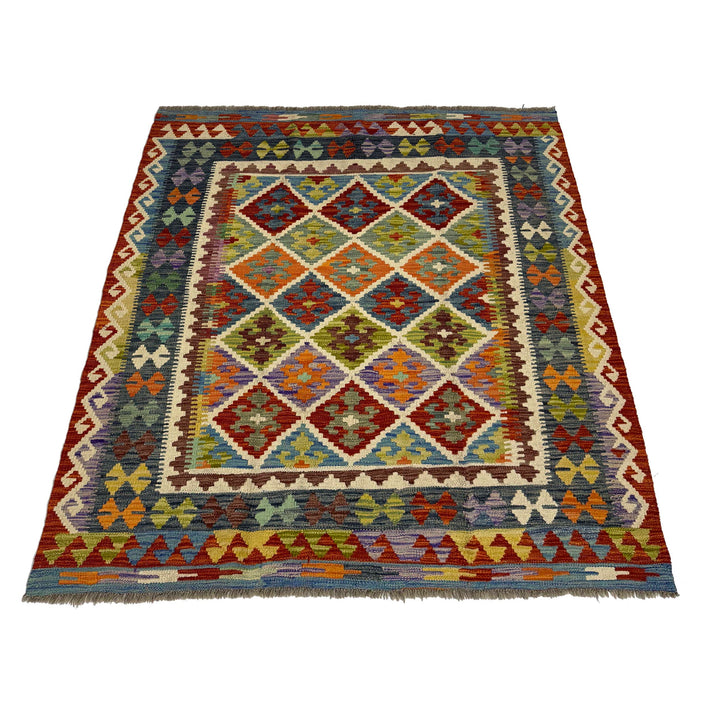 Afghan Vegetable Kilim Rug 5' 1" x 6' 0" Flat-Weave | No. AL402601