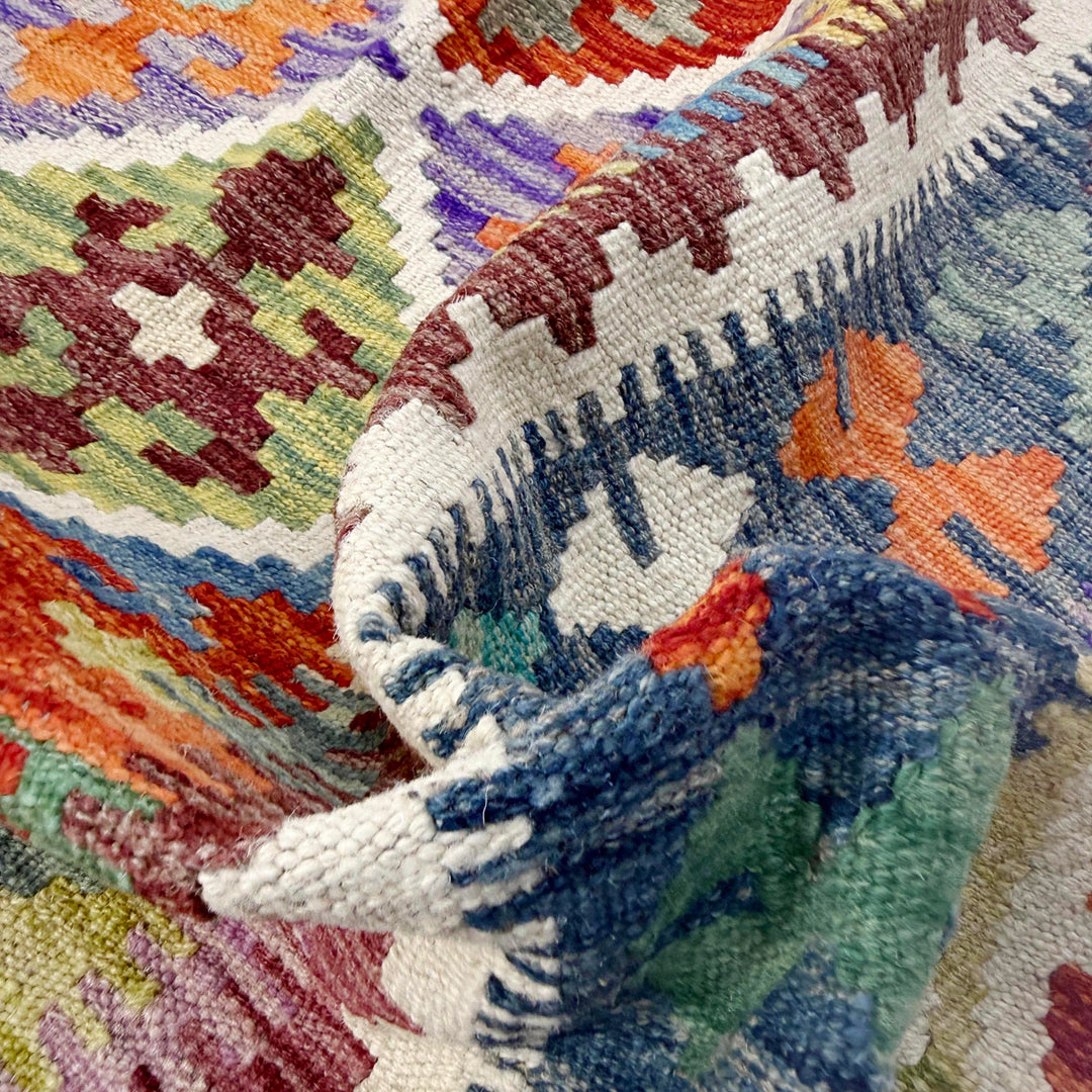Afghan Vegetable Kilim Rug 5' 1" x 6' 0" Flat-Weave | No. AL402601