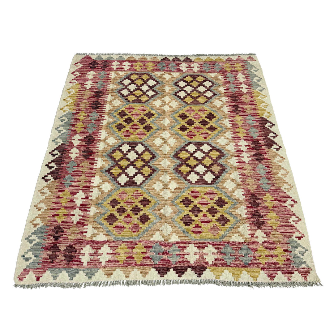 Afghan Vegetable Kilim Rug 5' 0" x 6' 5" Flat-Weave detail