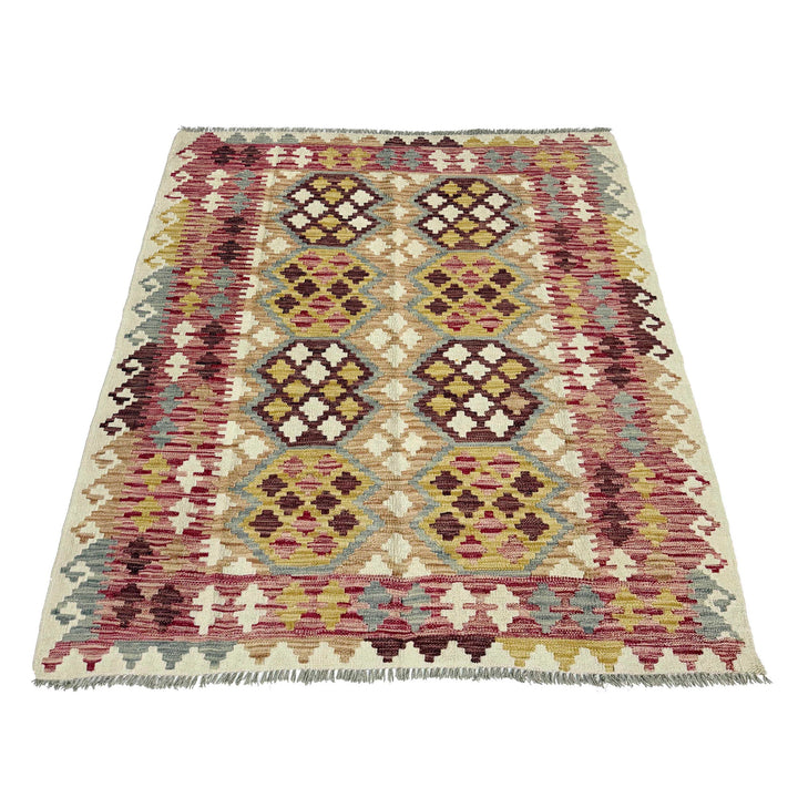 Afghan Vegetable Kilim Rug 5' 0" x 6' 5" Flat-Weave detail