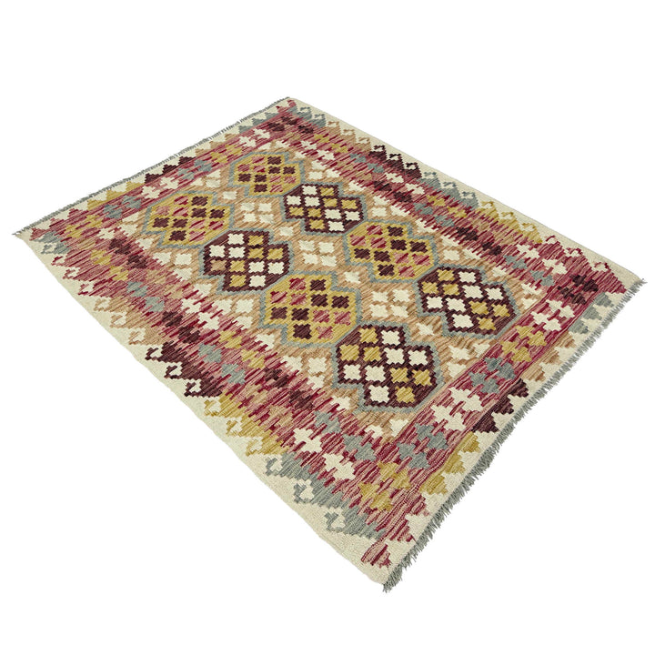 Afghan Vegetable Kilim Rug 5' 0" x 6' 5" Flat-Weave close-up
