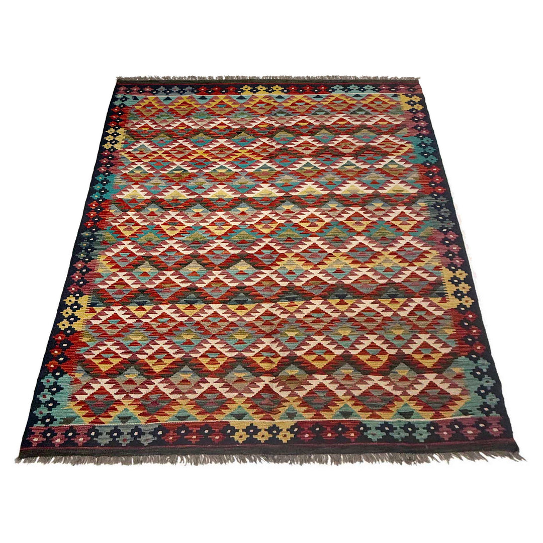 Afghan Vegetable Kilim Rug 6' 0" x 8' 0" Flat-Weave detail