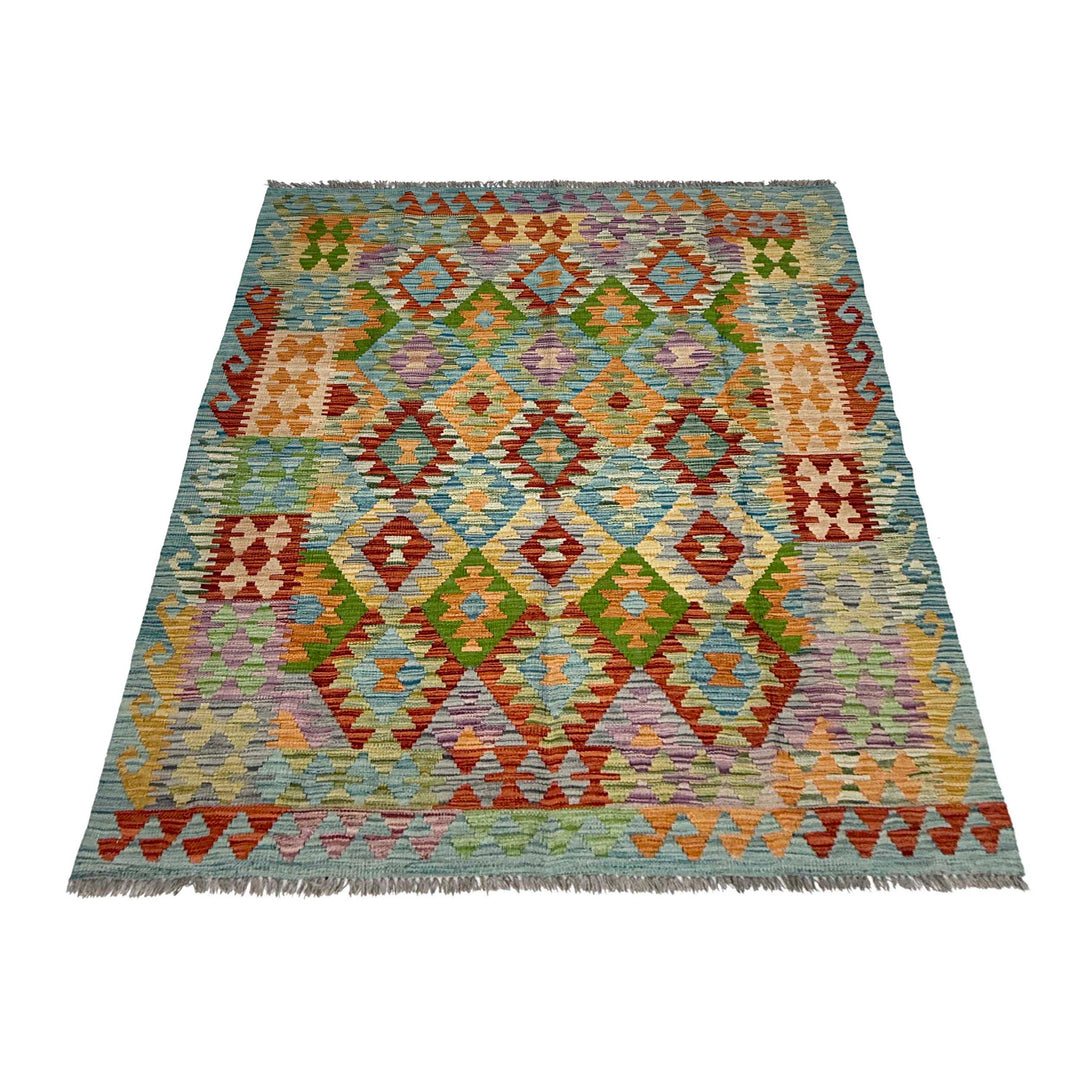 Afghan Kilim Rug 5' 0" x 6' 7" Flat-Weave detail