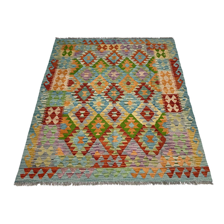 Afghan Kilim Rug 5' 0" x 6' 7" Flat-Weave detail