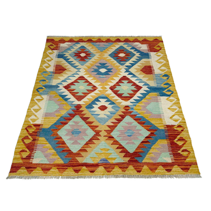 Afghan Vegetable Kilim Rug 4' 2" x 5' 8" Flat-Weave detail