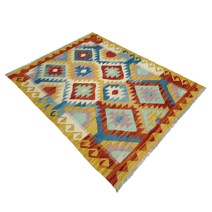 Afghan Vegetable Kilim Rug 4' 2" x 5' 8" Flat-Weave view