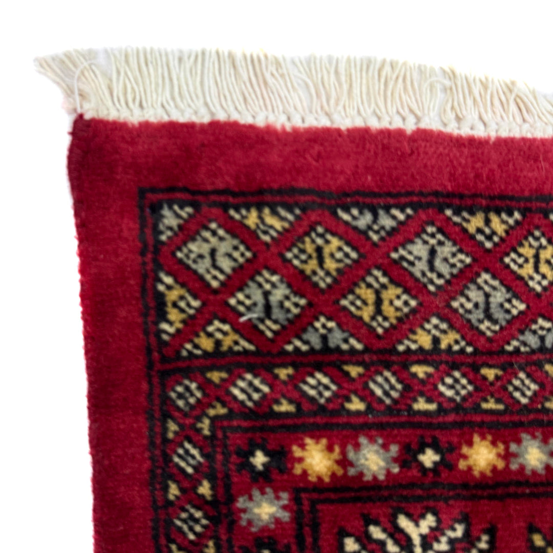 Vibrant Red Pakistani Bokhara Rug 4'1" x 5'10" Hand-Knotted pattern