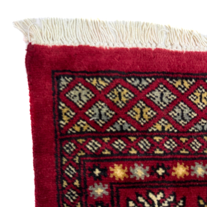 Vibrant Red Pakistani Bokhara Rug 4'1" x 5'10" Hand-Knotted pattern