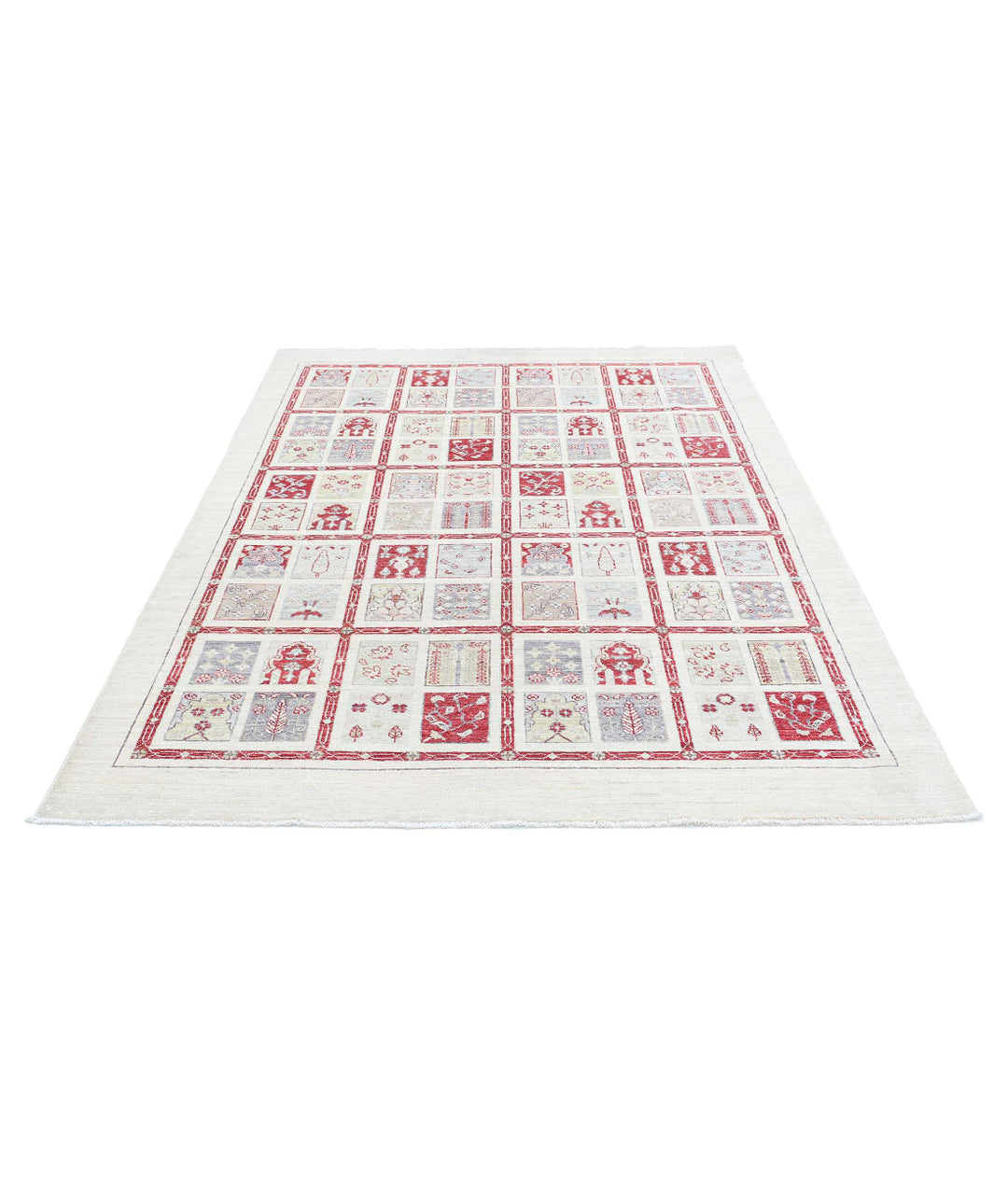 Ivory Afghan Bakhtiari Rug 5' 7" x 7' 10" Hand-Knotted | No. AT12918