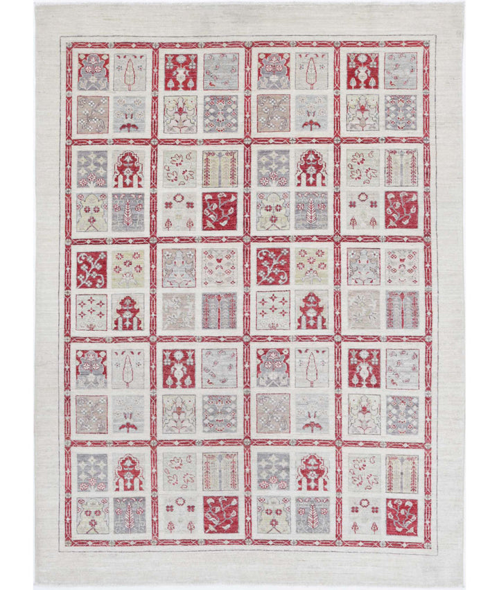 Ivory Afghan Bakhtiari Rug 5' 7" x 7' 10" Hand-Knotted | No. AT12918