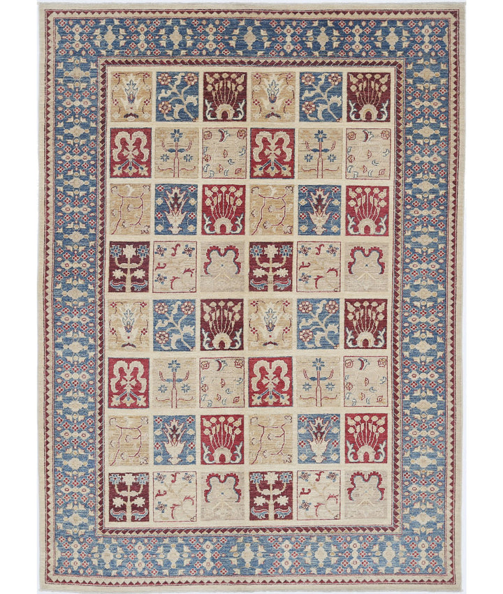 Ivory Afghan Bakhtiari Rug 5' 7" x 7' 8" Hand-Knotted | No. AT69673