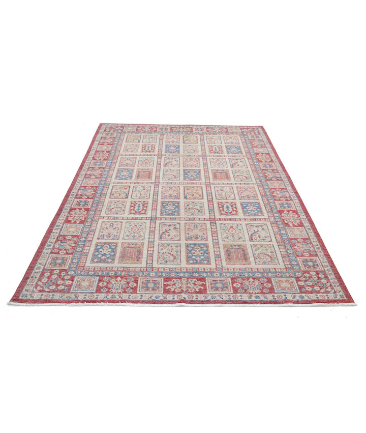 Red Afghan Bakhtiari Rug 5'6" x 7'10" Hand-Knotted | No. AT65056