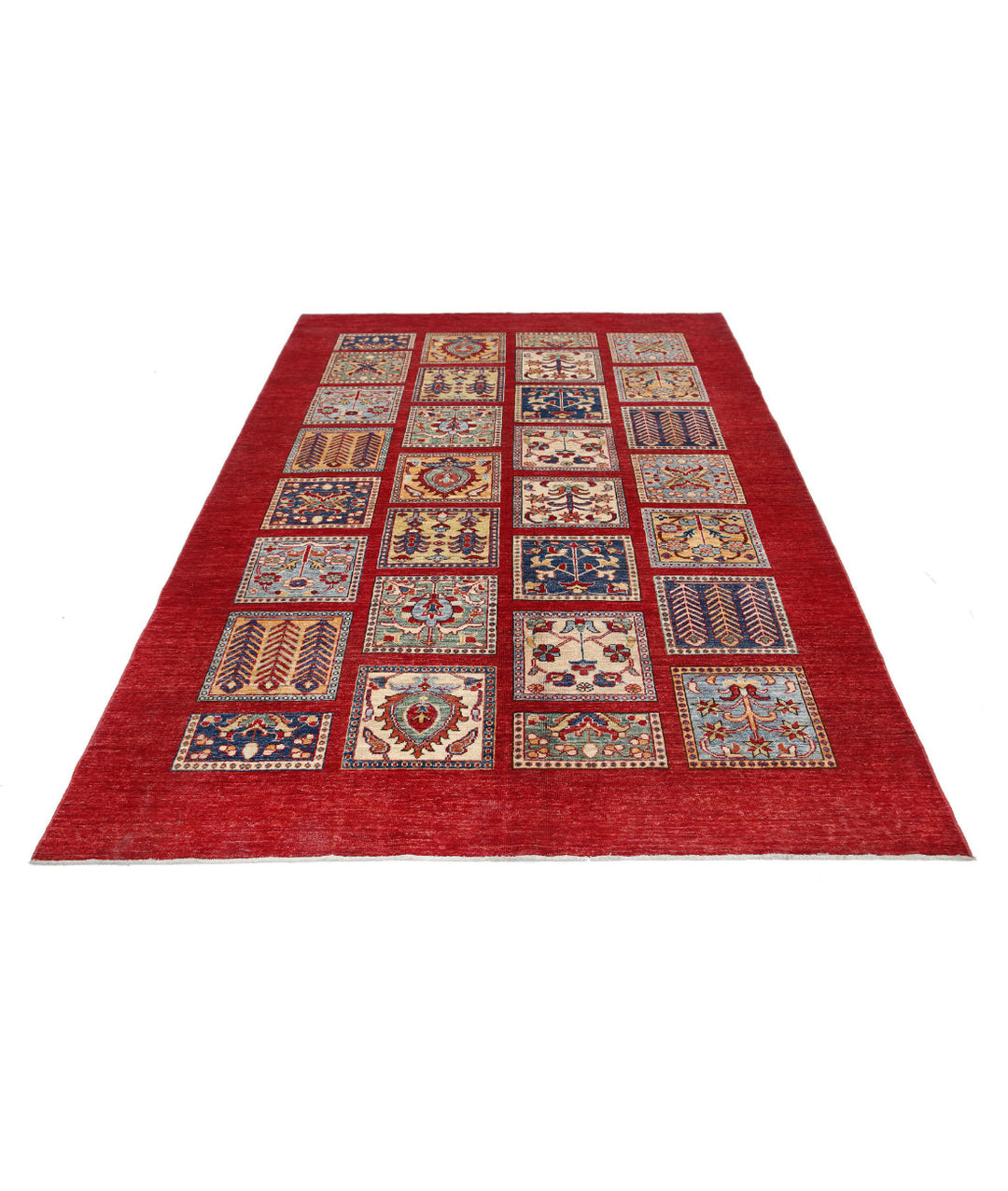 Red Afghan Bakhtiari Rug 5' 9" x 8' 0" Hand-Knotted | No. AT12308