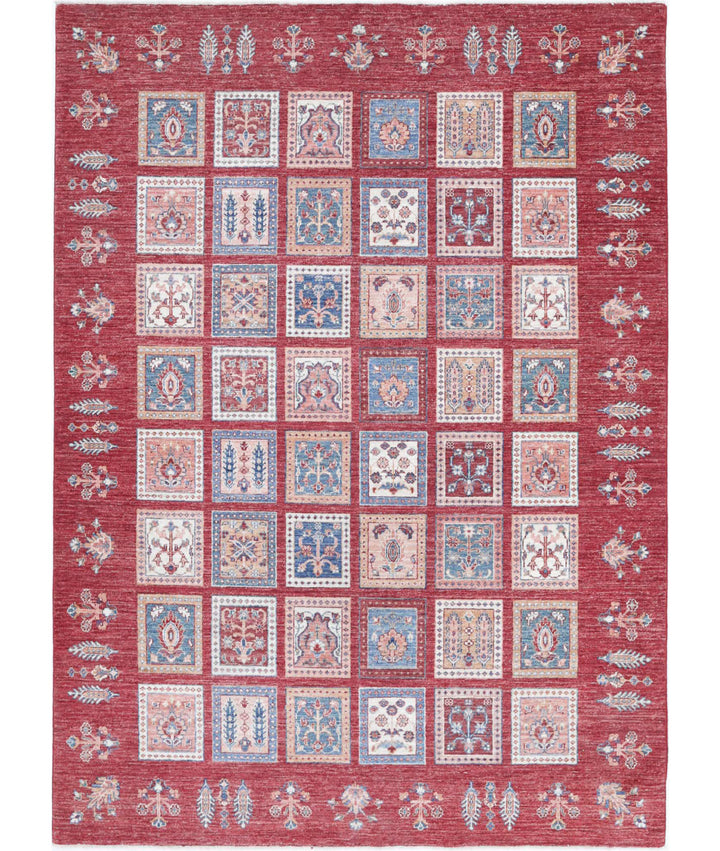 Red Afghan Bakhtiari Rug 5' 6" x 7' 6" Hand-Knotted | No. AT36222