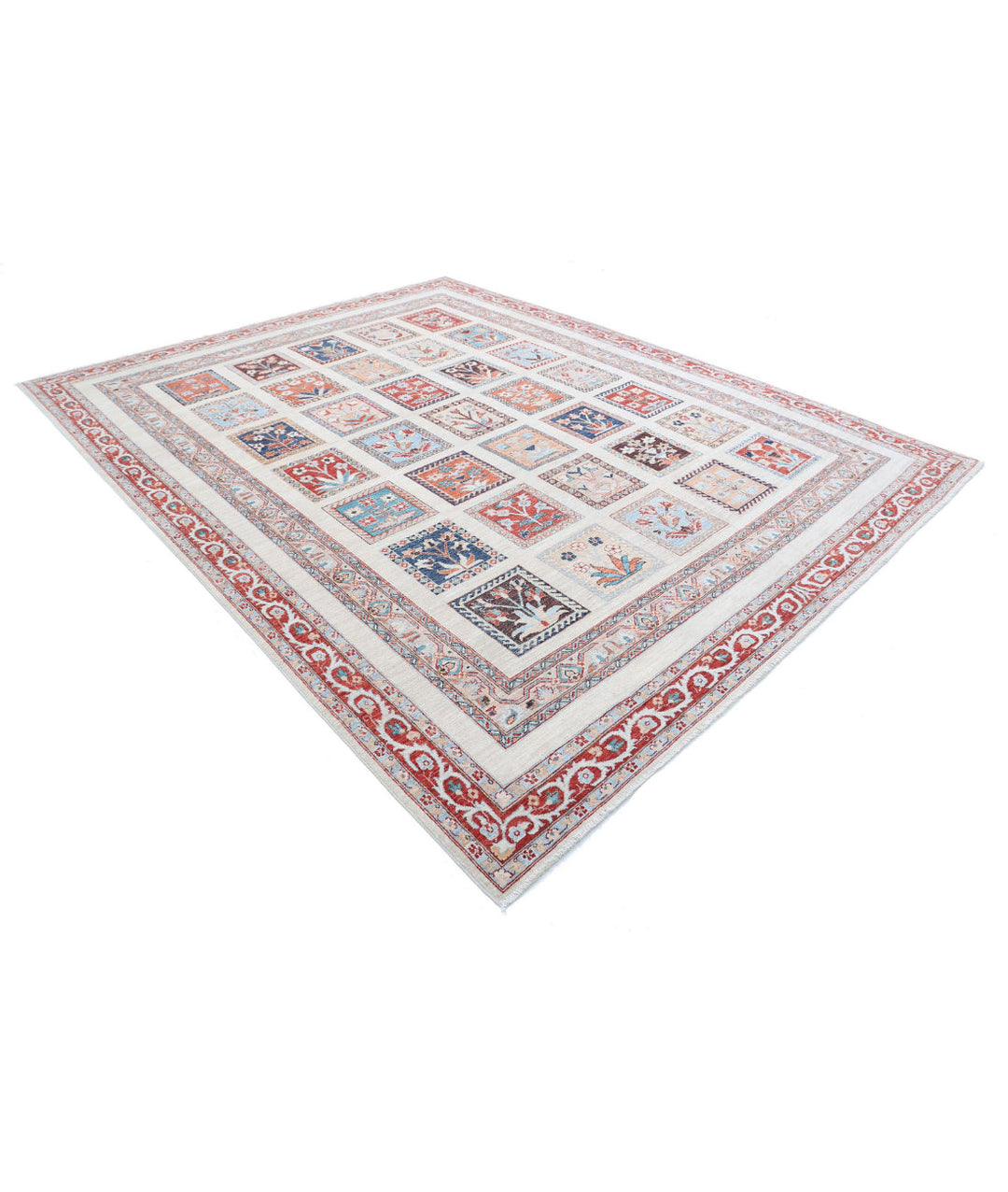 Ivory Afghan Bakhtiari Rug 8' 10" x 11' 3" Hand-Knotted | No. AT97721