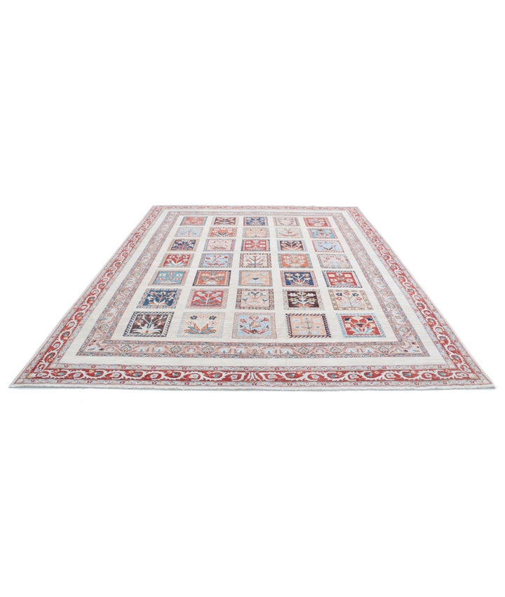 Ivory Afghan Bakhtiari Rug 8' 10" x 11' 3" Hand-Knotted | No. AT97721
