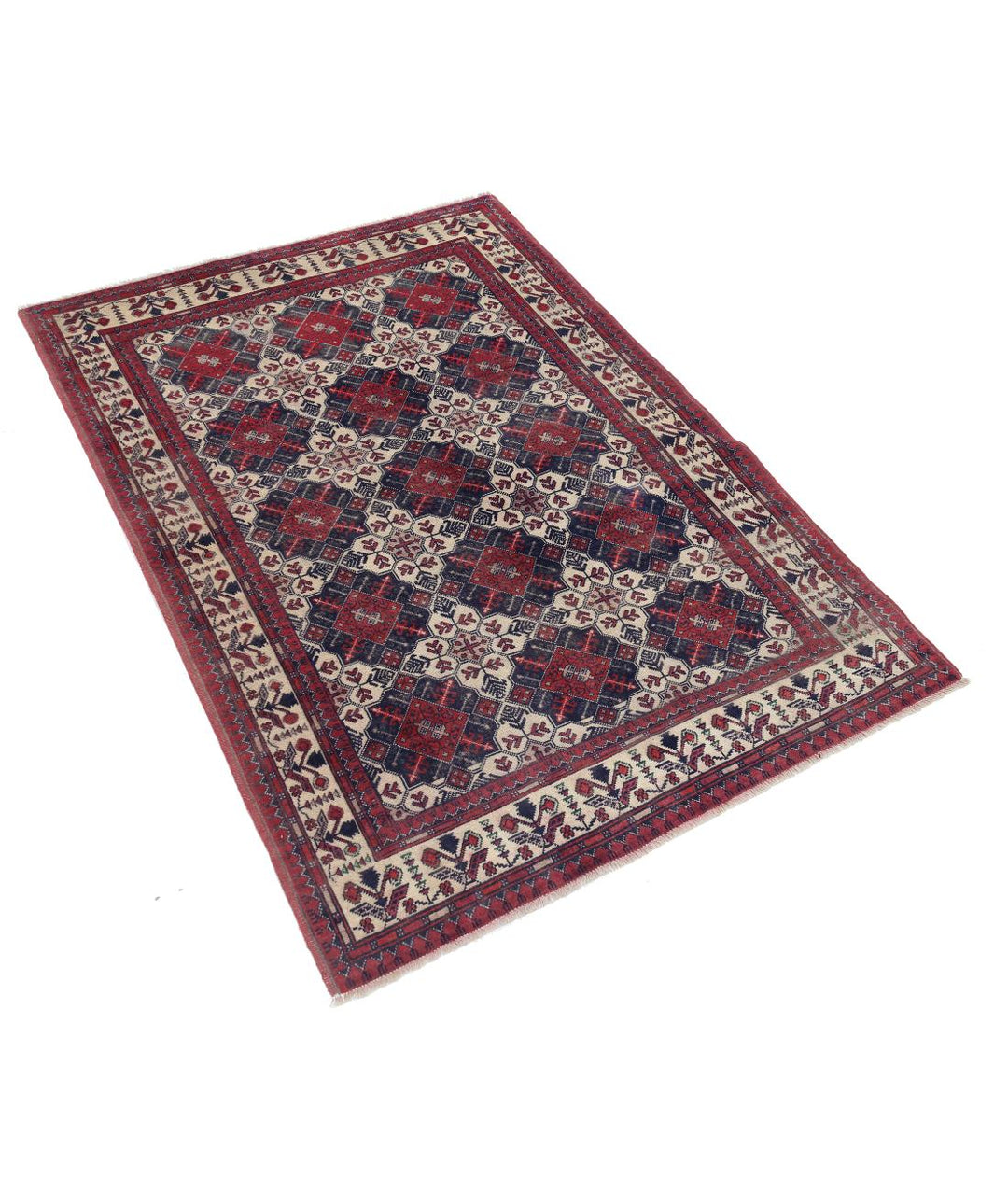 Afghan Khamyab Rug 3' 3" x 4' 10" Hand-Knotted | No. AT85020