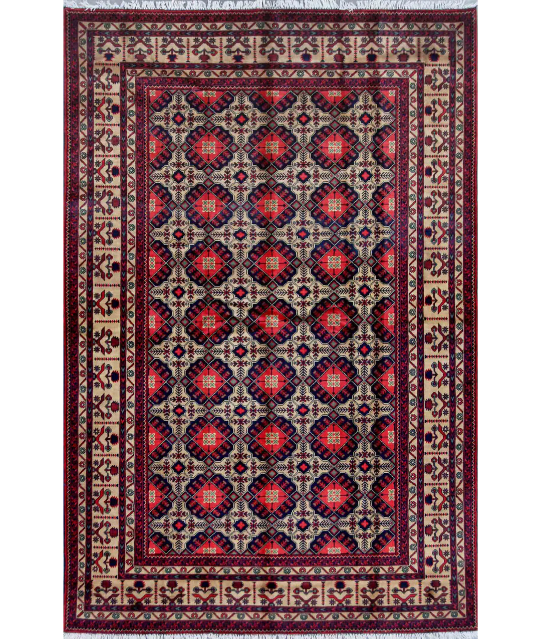 Red Afghan Tribal Rug 6' 6" x 9' 1" Hand-Knotted