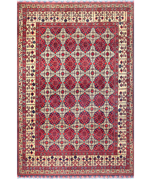Hand Knotted Afghan Wool Rug 6'  6" x 9'  8" - No. AT12313