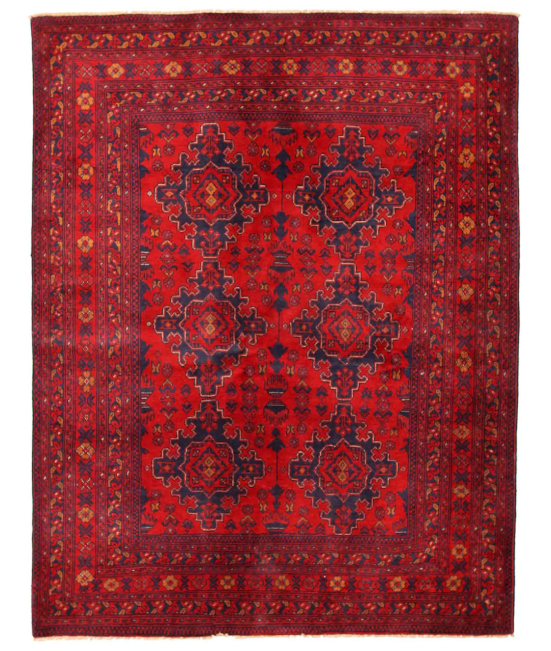 Red Afghan Tribal Rug 5' 0" x 6' 4" Hand-Knotted