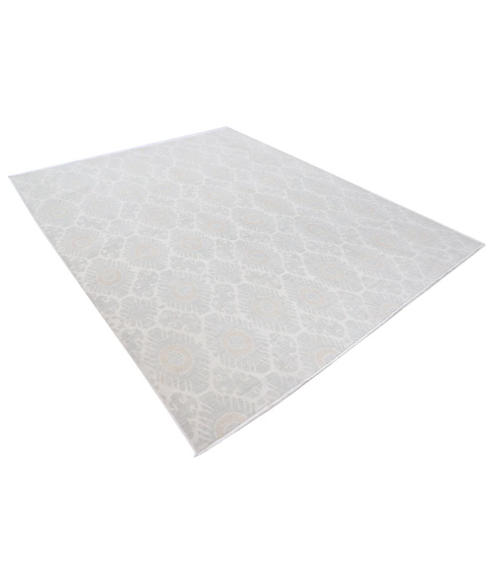 Ivory Afghan Tabriz Rug 7' 9" x 9' 6" Hand-Knotted | No. AT72958