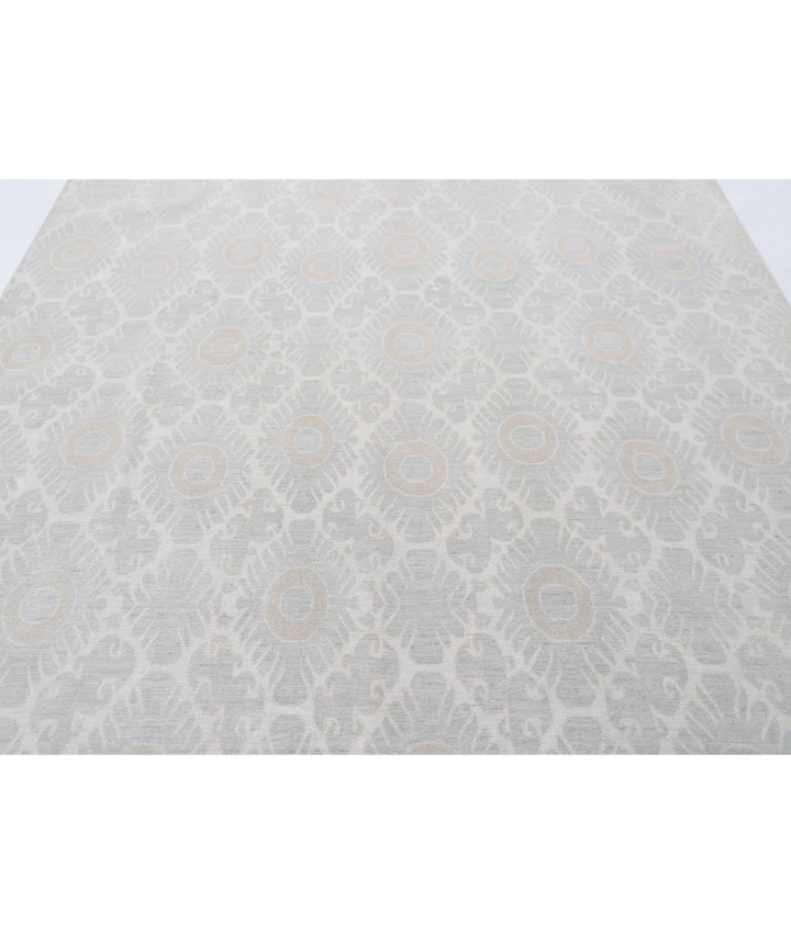 Ivory Afghan Tabriz Rug 7' 9" x 9' 6" Hand-Knotted | No. AT72958