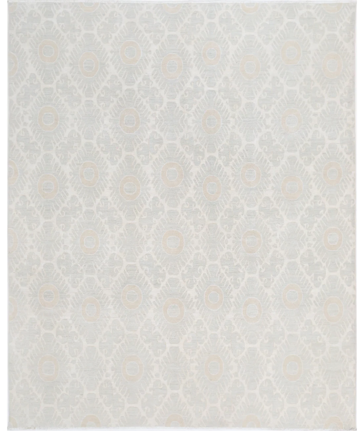 Ivory Afghan Tabriz Rug 7' 9" x 9' 6" Hand-Knotted | No. AT72958