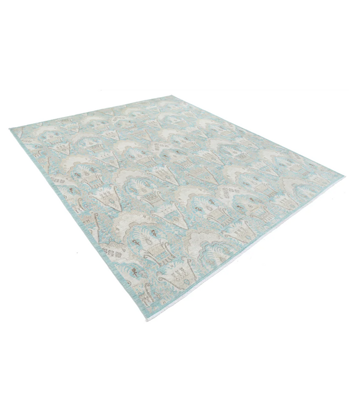 Green Afghan Oriental Rug 7' 11" x 9' 5" Hand-Knotted | No. AT33474