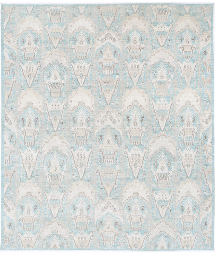 Green Afghan Oriental Rug 7' 11" x 9' 5" Hand-Knotted | No. AT33474