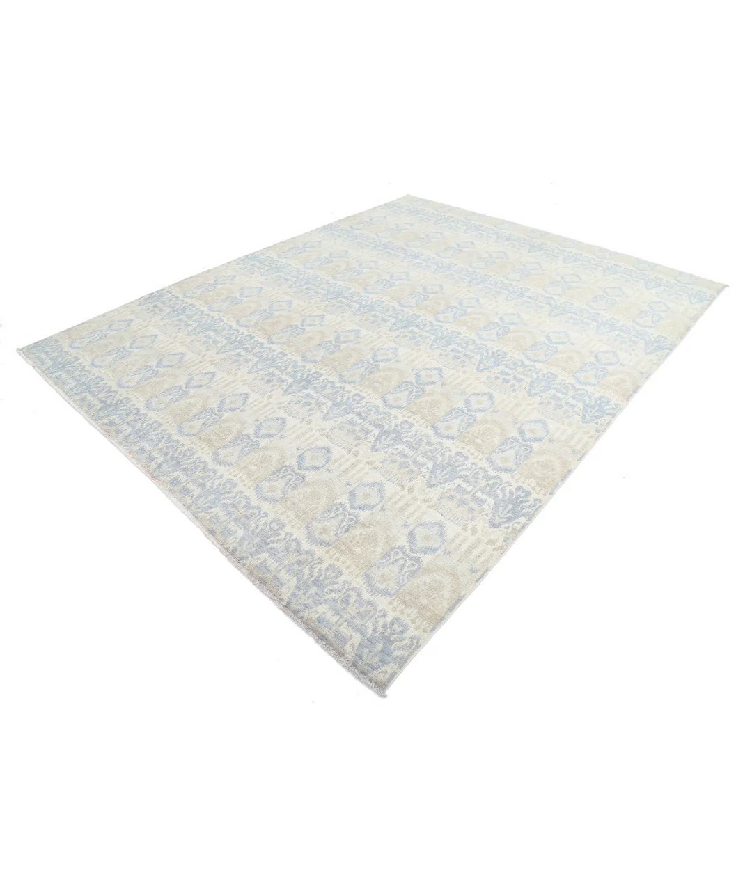 Ivory Afghan Oriental Rug 8' 3" x 10' 1" Hand-Knotted border