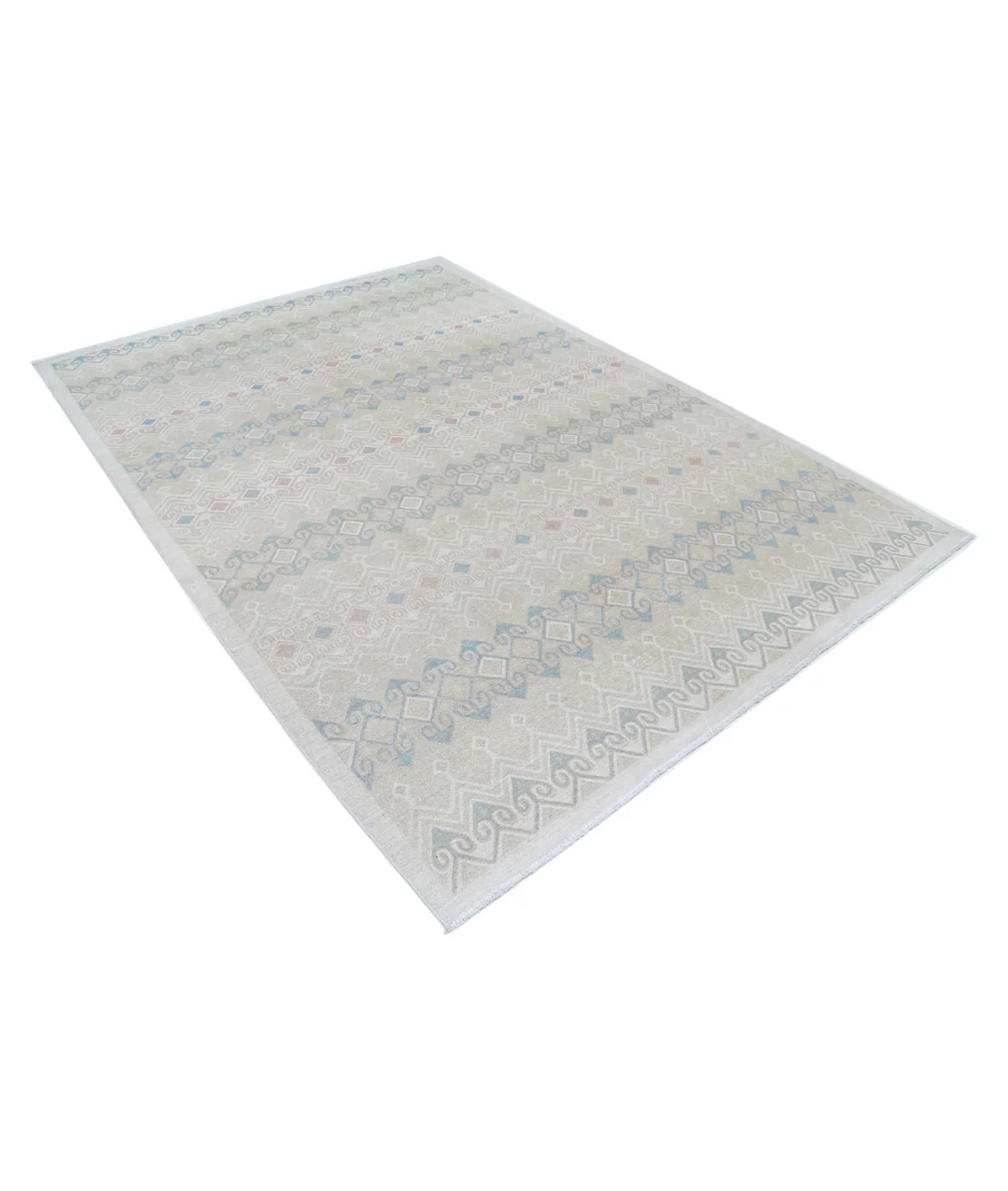 Ivory Afghan Tabriz Rug 6' 6" x 9' 6" Hand-Knotted | No. AT76852