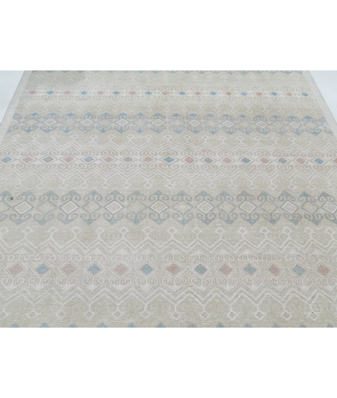 Ivory Afghan Tabriz Rug 6' 6" x 9' 6" Hand-Knotted | No. AT76852