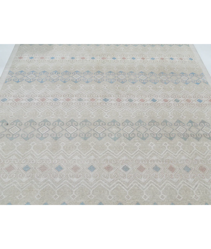 Ivory Afghan Tabriz Rug 6' 6" x 9' 6" Hand-Knotted | No. AT76852