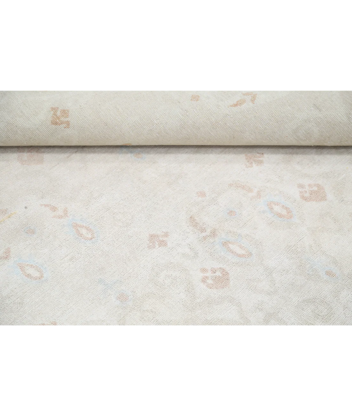 Ivory Afghan Tabriz Rug 9' 10" x 13' 3" Hand-Knotted | No. AT367199